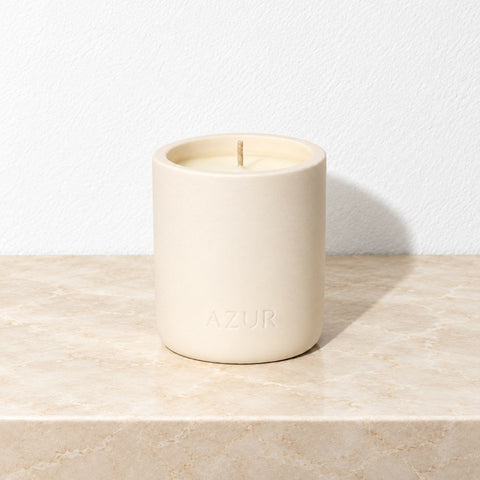 Bougie Sauna Feel eucalyptus — marbre beige harmonisé