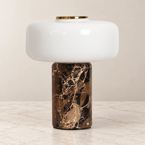 Lampe Bruno marbre verre sur marbre beige