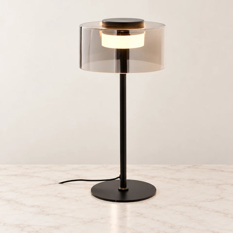 Lampe Cholet acier verre sur marbre beige