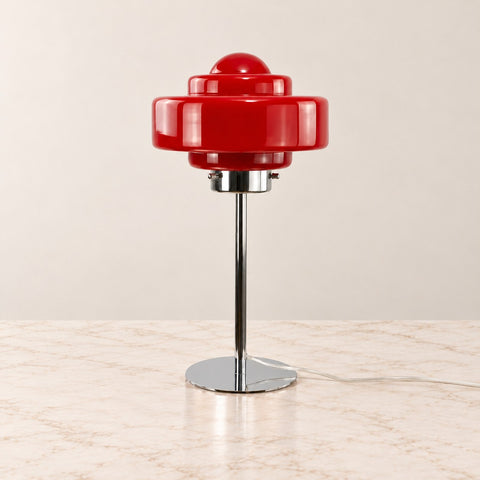 Lampe Zéni verre métal chromé — fond beige et marbre