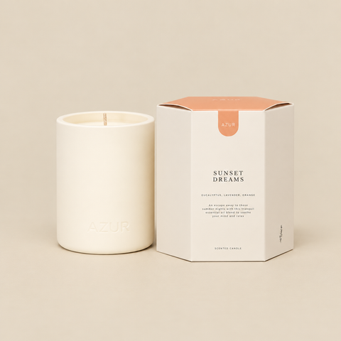 Bougie Sunset Dreams soja 205 ml sur fond beige