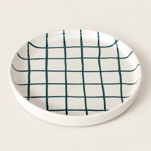 Assiette Grid vert doux — vue légèrement inclinée