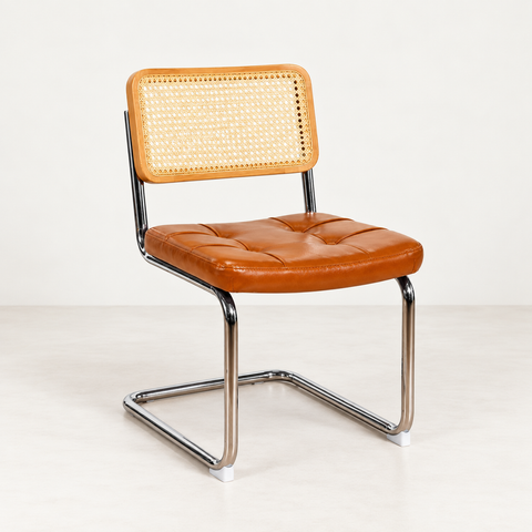 Chaise Breuer en similicuir — vue de trois quarts sur fond blanc cassé