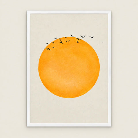 Affiche soleil et oiseaux — vue seule