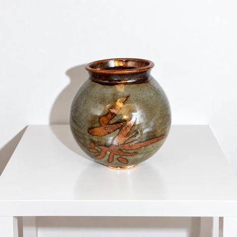 Vase boule grès végétal — trois quarts