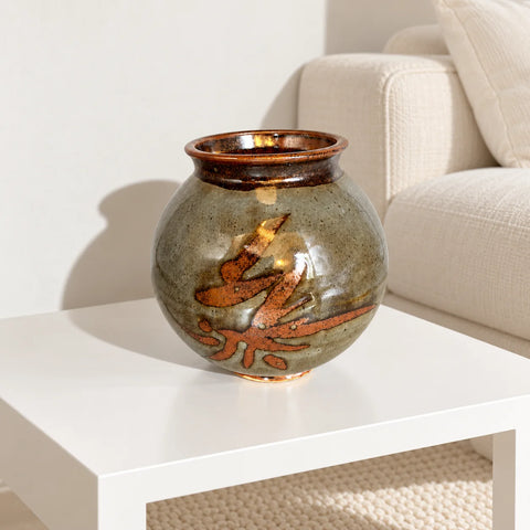 Vase boule grès végétal — ambiance