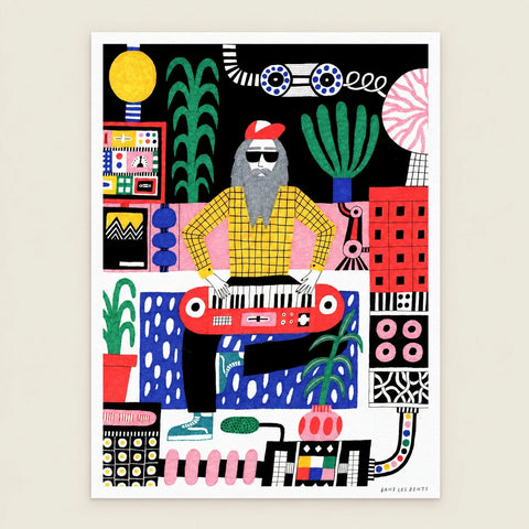 Affiche musicien barbu illustré — vue seule