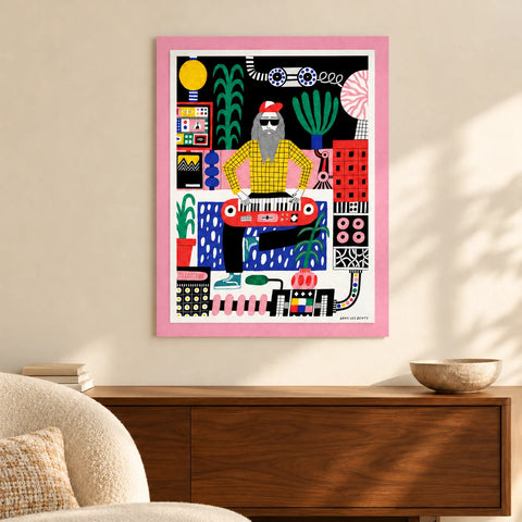 Affiche musicien barbu illustré — ambiance