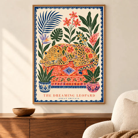Affiche léopard rêveur tropical — ambiance