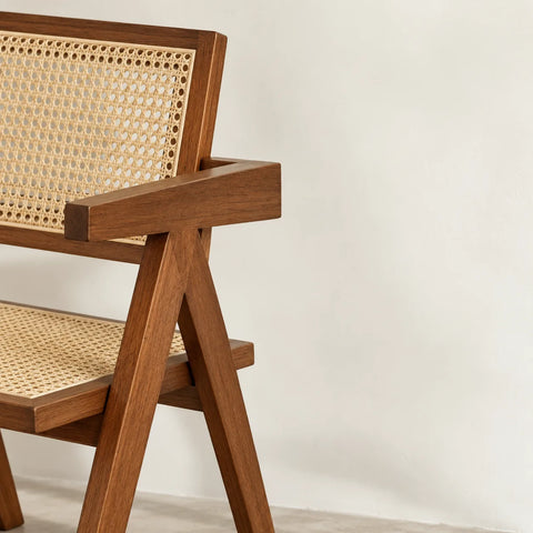 Chaise Jeanneret bois rotin — detail