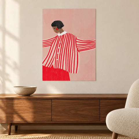 Affiche veste rouge rayée — ambiance