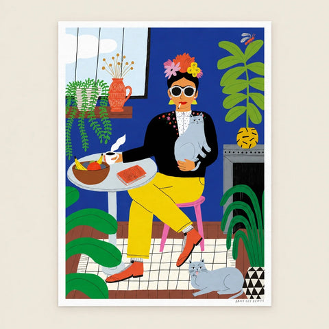 Affiche fille aux chats — vue seule