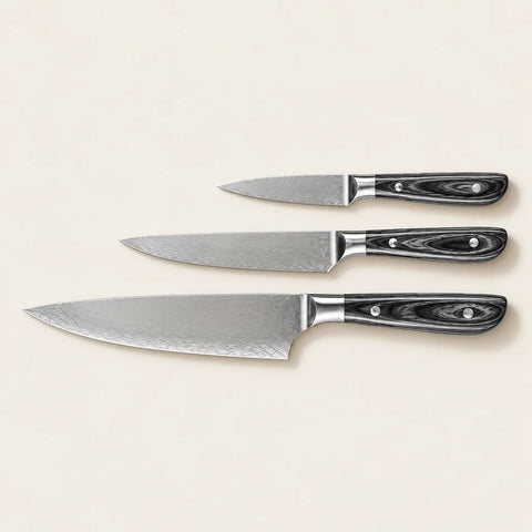 Ensemble 3 couteaux Avanta Damascus — vue de face