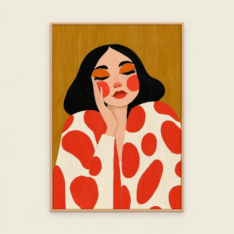 Affiche femme aux pois rouges — vue seule