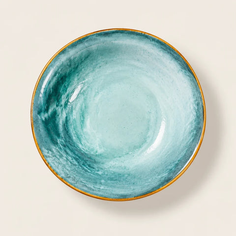 Assiette Mediterraneo grès turquoise — vue de face