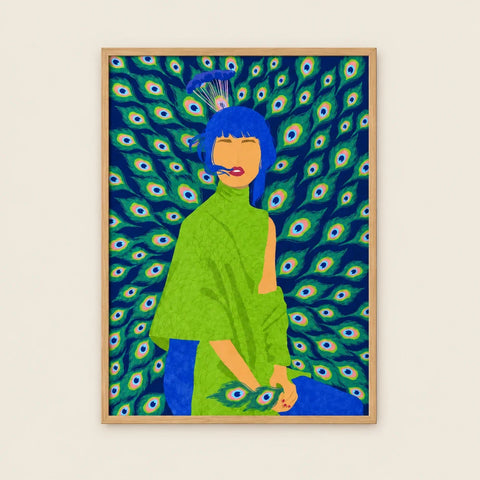 Affiche femme paon décorative — vue seule