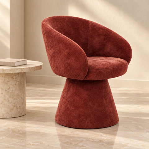 Fauteuil Alba chenille cerise — mise en situation illustrative