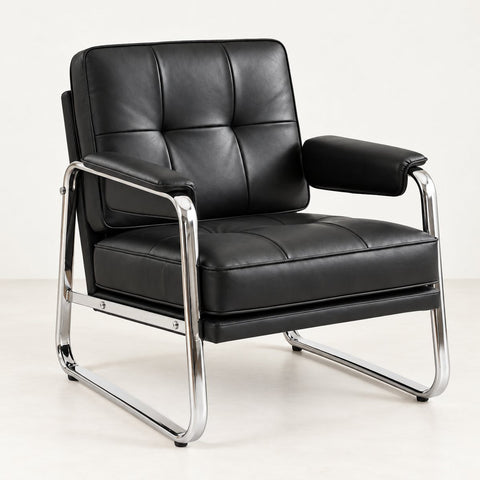Fauteuil lounge simili cuir noir — vue de face