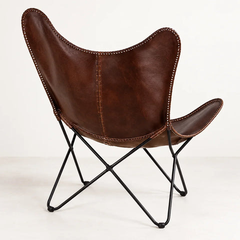 Fauteuil papillon cuir brun — vue arriere