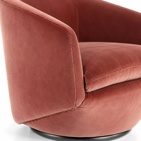 Fauteuil pivotant velours pêche — detail matiere