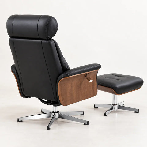 Fauteuil relax avec repose-pieds noir — vue arriere