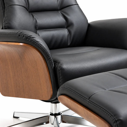 Fauteuil relax avec repose-pieds noir — detail matiere