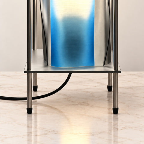 Lampe A-01 aluminium bleu — détail du pied