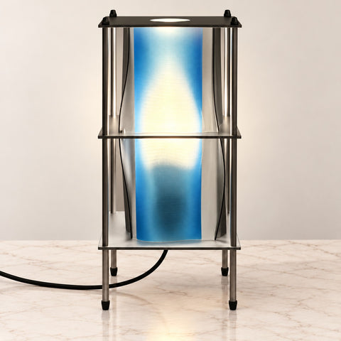 Lampe A-01 aluminium bleu — vue rapprochée