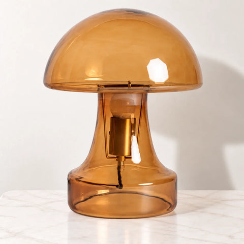 Lampe champignon verre ambré — zoom moyen