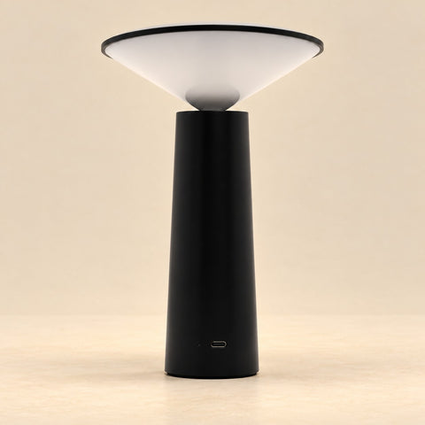Lampe tactile champignon noire — vue rapprochée