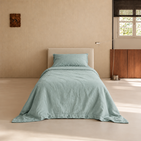 Parure Kaha chanvre menthe — lit simple avec un oreiller