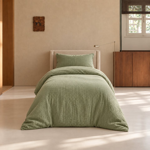 Parure Lark coton eucalyptus — lit simple avec un oreiller