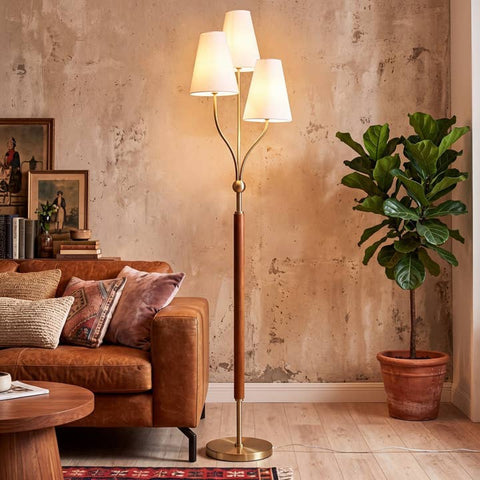 Lampadaire trois têtes en lin photo fournisseur