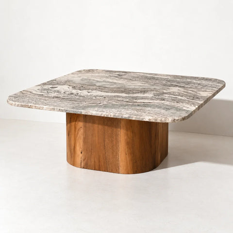 Table basse Bergen marbre acacia — vue entiere
