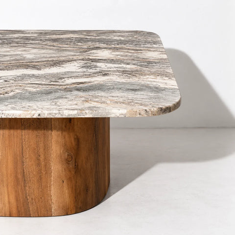 Table basse Bergen marbre acacia — detail