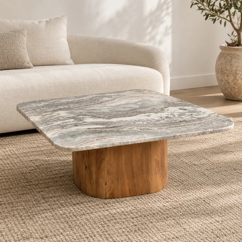 Table basse Bergen marbre acacia — salon