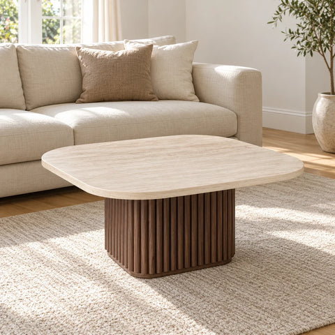 Table basse Esther effet travertin — salon