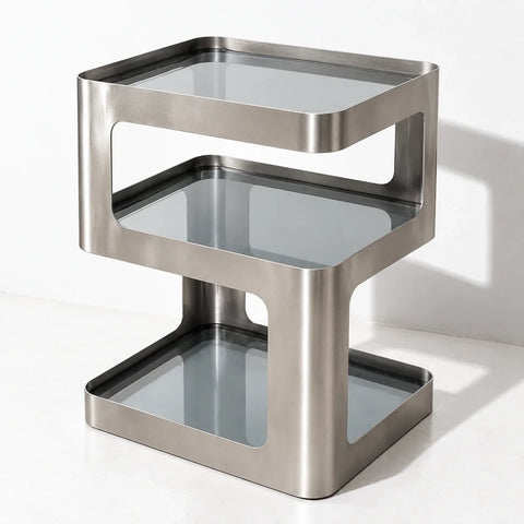 Table d’appoint métal verre teinté — autre angle