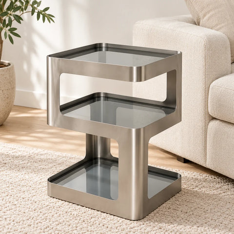 Table d’appoint métal verre teinté — salon
