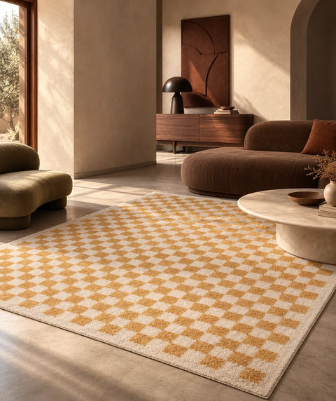 Tapis Checkers damier moelleux — salon