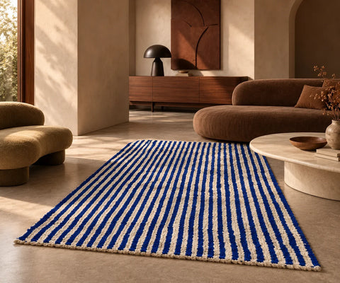 Tapis berbère bleu laine — salon