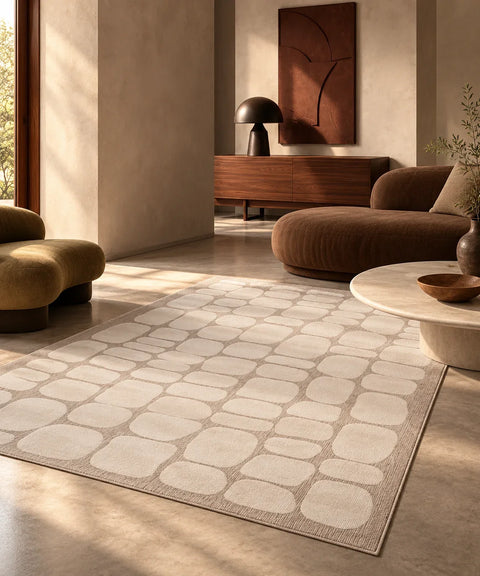 Tapis Galet relief japandi — salon