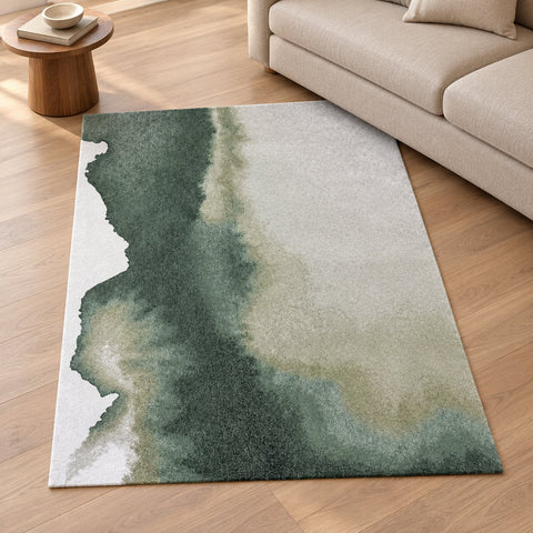 Tapis Ecorug Palm Green — mise en situation illustrative avec canapé